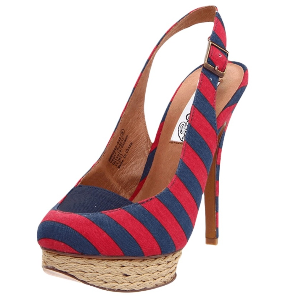 Naughty Monkey Red Blue Striped Closed Toe Stiletto Heels sz 7
